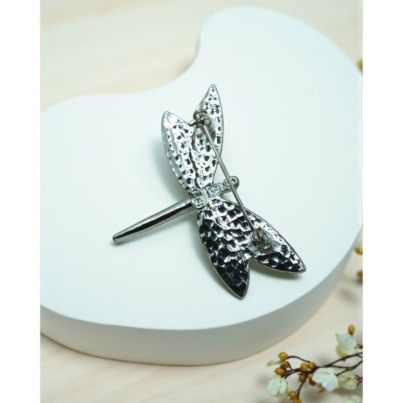 vintage steinmetz & sons sfj silver tone crystal insets #0151 dragonfly brooch - Picture 3 of 11